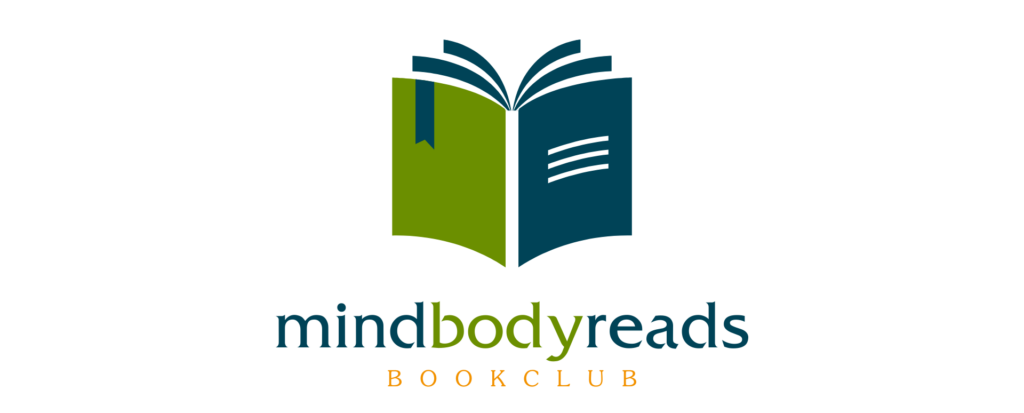 An illustrated image of a book with a blue and green cover. Text below reading "MindBodyReads Book Club"
