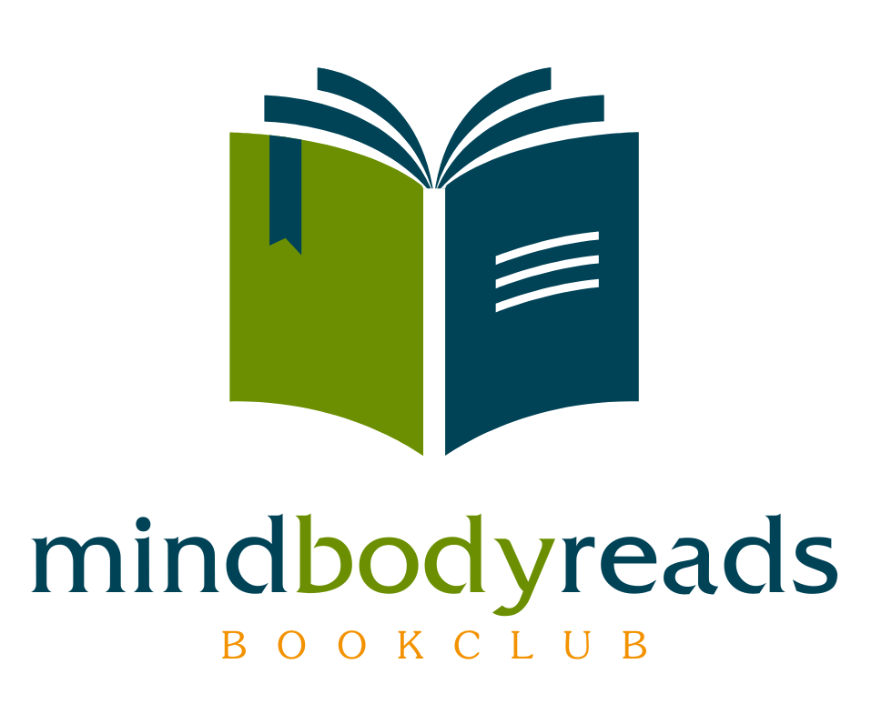 An illustrated image of a book with a blue and green cover. Text below reading "MindBodyReads Book Club"