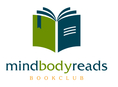 A green and blue book, open. A Mind Body Reads Book Club logo across the bottom